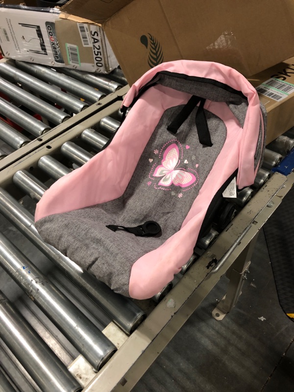 Photo 3 of Bayer Design 67933AA Toy, Car Seat Easy Go for Neo Vario Pram with Cover, Doll Accessories, Pink, Grey with Butterfly,Grey/pink, for dolls up to 18"
