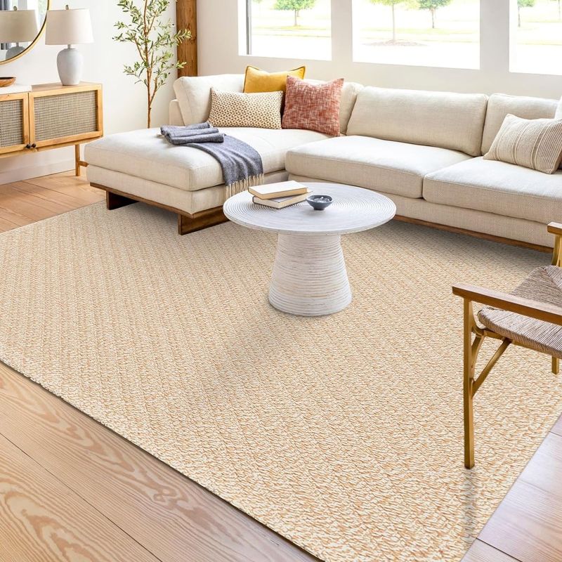 Photo 1 of "SIMILAR ITEM" KOZYFLY Boho Rugs for Living Room 6X9 ft Washable Area Rug for Bedroom Beige Large Floor Carpet Rubber Backed Braided Woven Rug Cotton Area Rugs for Dining Room Bedroom Living Room