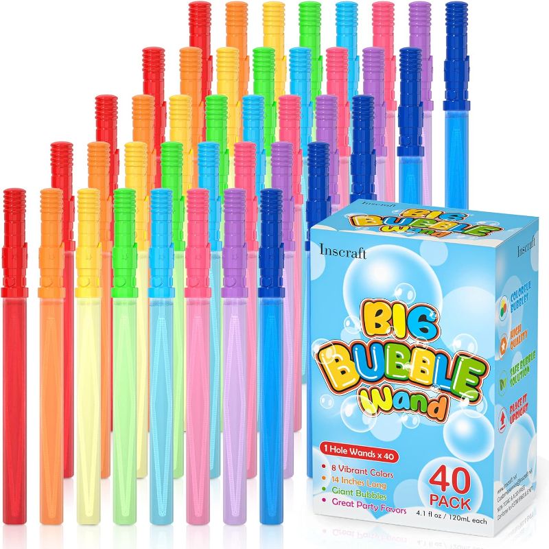 Photo 1 of 40 Pack 14’’ Big Bubble Wands, 8 Colors Bubbles Bulk for Summer Toy, Outdoor / Indoor Activity Use, Easter, Birthday, Graduation, Shower, Bubbles Party Favors Supplies for Kids Toddlers "NEW"