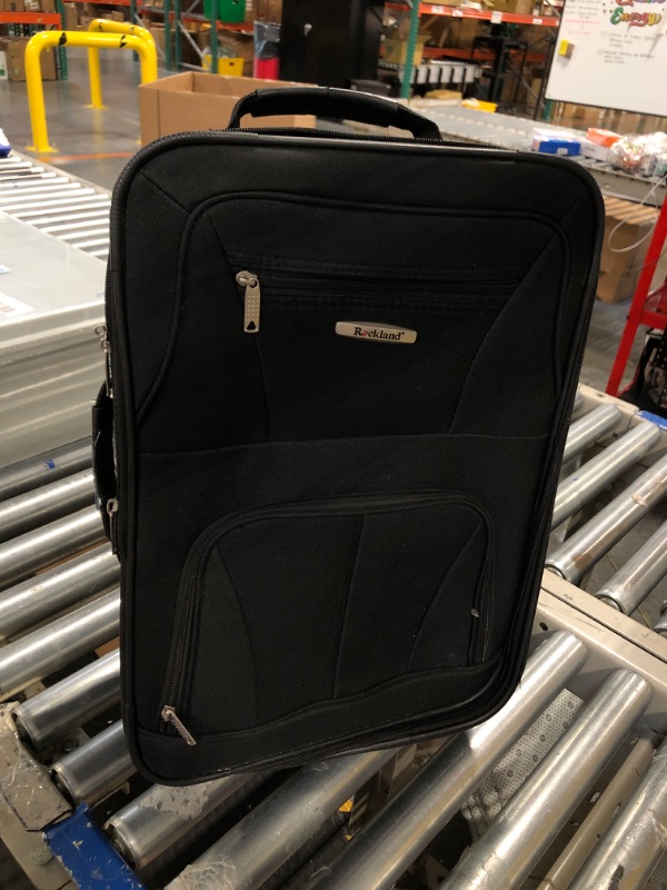 Photo 2 of (ONE PIECE) SMALLER BAG NOT INCLUDED Rockland Fashion Softside Upright Luggage Set, Black, 1-Piece (14/19) Black Standard Packaging******USED***HANDLE DOESN'T WORK**** 