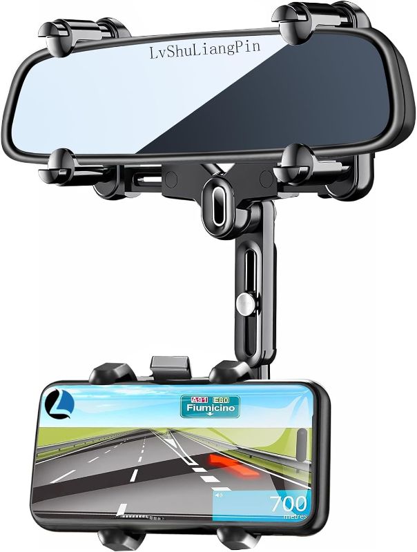 Photo 1 of "similar items" Rearview Mirror Phone Holder for Car, 360° Rotating Rear View Mount with Adjustable Arm Length, Upgraded Four Corners Fixed Anti-Shake Multifunctional Design for All Smartphones