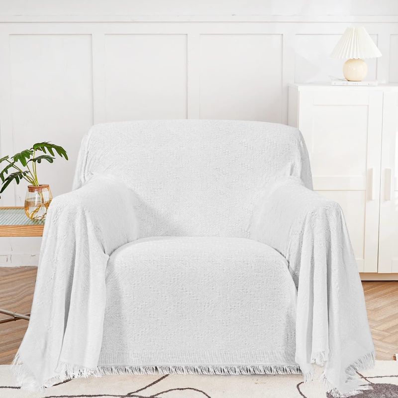 Photo 1 of  White Geometrical Sofa Covers, Sectional Couch Covers for 1 Cushion Couch Couch Cover Living Room Sofa Throws Sofa Slipcovers for Pets, Kids (Medium, 71" x 91", White)