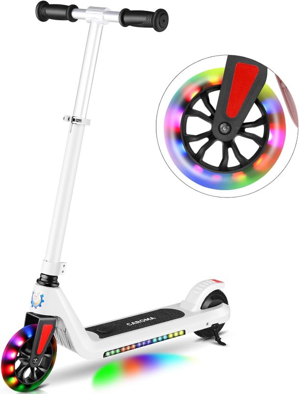 Photo 1 of Caroma Electric Scooter for Kids Ages 6-14, 120W/150W Motor, 10 mph, 80 mins Ride Time, Adjustable Speed & Height, Colorful Lights, LED Display, Foldable Kids Electric Scooter, Ideal Gifts for Kids
