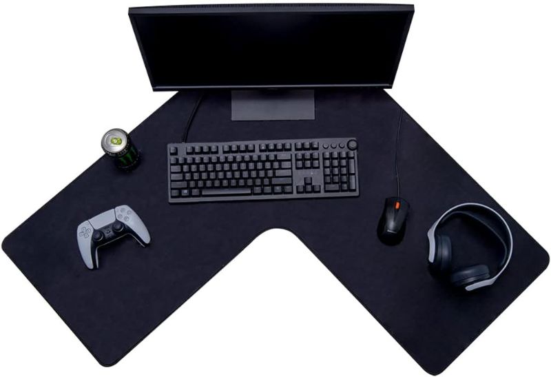 Photo 1 of Con-Tact Brand XL Gaming Mouse Pad | Corner Desk Stitched Edges Extended Mousepad | Non-Slip Water Resistant Keyboard Mat | Deskpad for Gamer, Home & Office 36.22" x 15.74in | L Shape (Black)