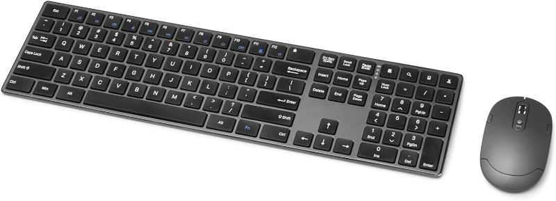 Photo 1 of Amazon Basics Rechargeable Wireless Keyboard Mouse - Ultra Slim, Quiet Full Size Keyboard with Number Pad, QWERTY, Black