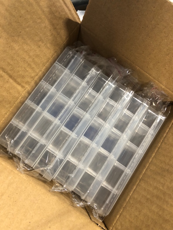 Photo 2 of 12 Pack Mini Clear Storage Containers with 10 Grid Dividers, Small Plastic Tackle Boxes for Beads, Buttons, DIY Jewelry (2.5 x 5 In)