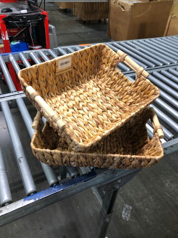 Photo 3 of ***USED*** StorageWorks Hand-Woven Jumbo Storage Baskets with Wooden Handles, Water Hyacinth Wicker Baskets for Organizing, 2 Pack Large Natural(Water Hyacinth)