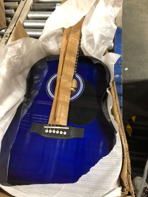 Photo 1 of ***NECK DAMAGED//SOLD AS PARTS*** RockJam Acoustic Guitar Superkit Includes Stand, Gig Bag, Tuner, Picks, Plectrum Holder, Spare Strings & Online Lessons 6 String Pack, Right, Blue, Full (RJW-101-BL-PK)