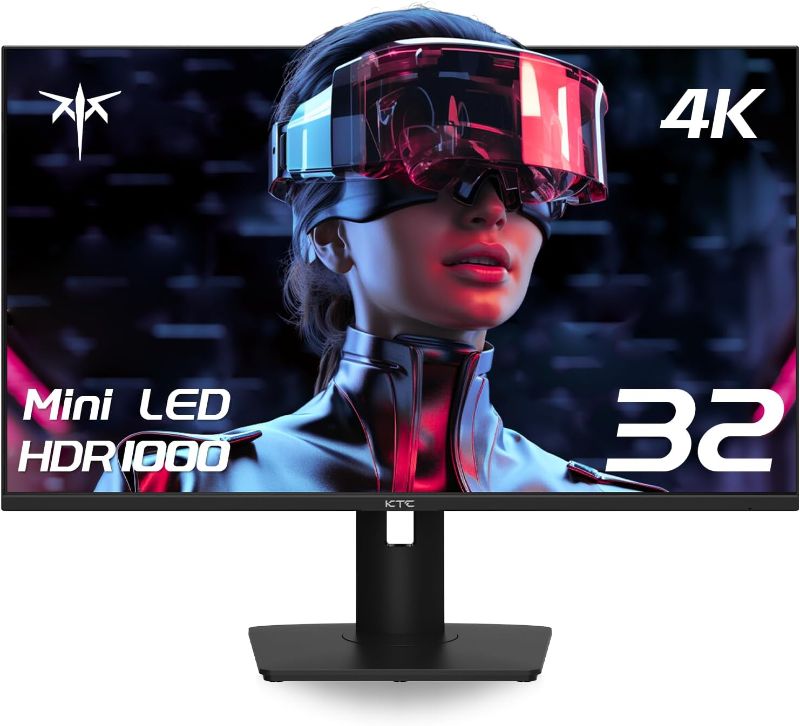 Photo 1 of 32 Inch 4K Mini LED Monitor, Fast IPS, HDR1000 144Hz 1ms MPRT Gaming Monitor,Type-C 45W, HDMI/DP/USB,RGB Light, Swivel/Height/Tilt Adjust, VESA, Computer Monitor for Gaming & Designer