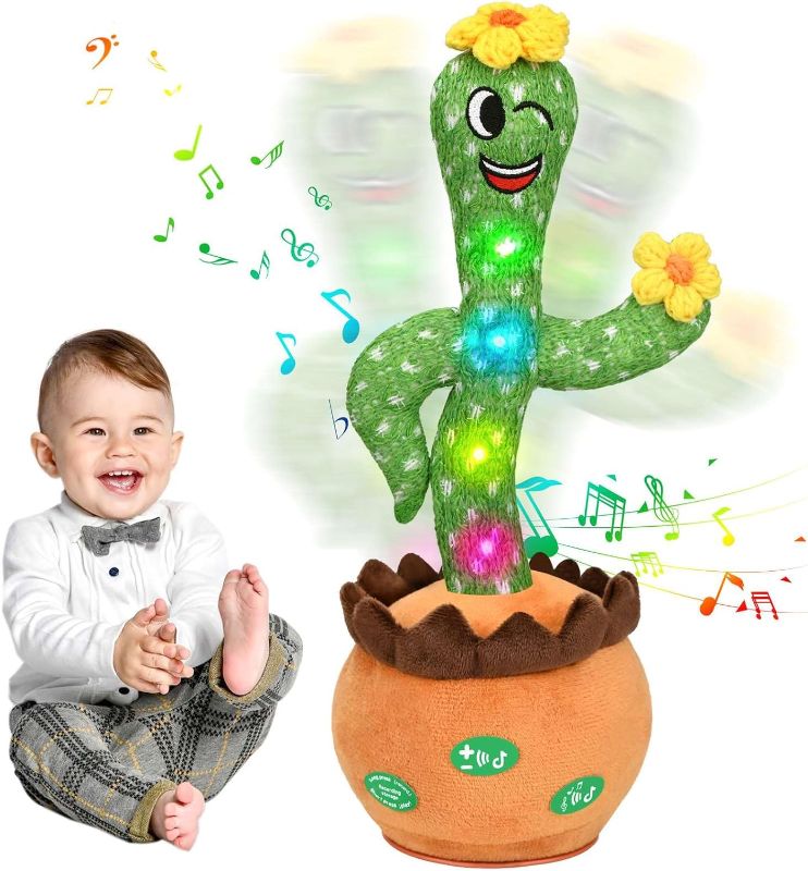 Photo 1 of Cactus Baby Toys Boy Girl Gifts, Talking Singing Mimicking Cactus Plush Toy with Light Up, Infant Babies Toddler Kids Interactive Musical Toys, Recording+Dance+Sing English Songs+Repeat What You Say (Batteries not Included)
