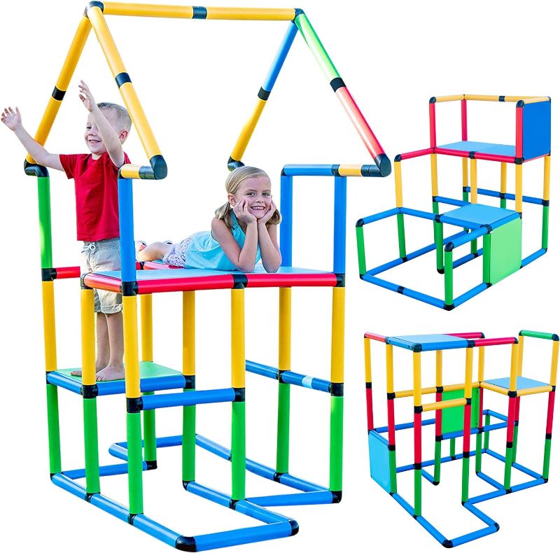 Photo 1 of Funphix Toddler Climbing Toys Indoor & Outdoor Climbing Structures for Kids with Tubes, Panels, & Connectors - Playground Slide Sets for Backyard - Buildable Life Size Deluxe Jungle Gym, 296pcs