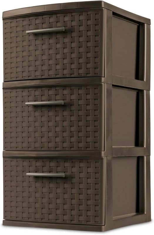 Photo 1 of 3-Drawer Wide Weave Design Storage Tower, Espresso Frame & Drawers w/Driftwood Handles, Brown, Case of 1 (Espresso