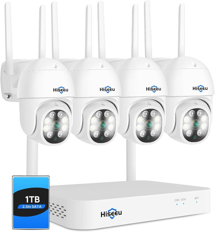 Photo 1 of  Hiseeu 3MP Security Camera System Two Way Audio, Auto Tracking, Full Color Night Vision, IP66 Waterproof, Expandable 10CH NVR, 24/7 Record with 1TB Hard Drive
