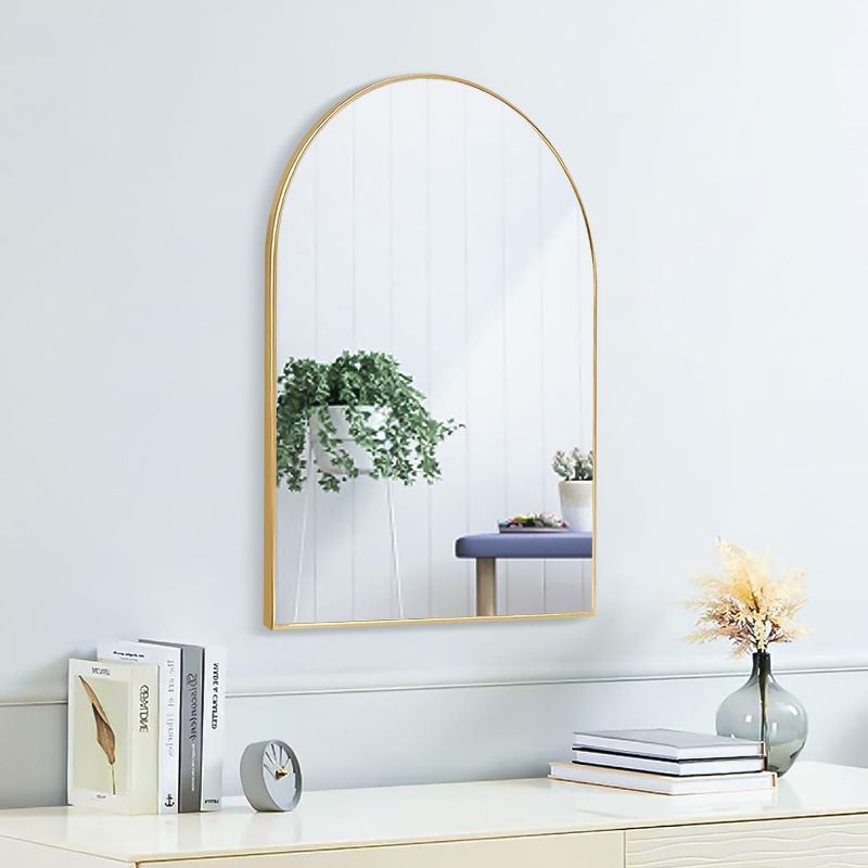 Photo 1 of 24x16 Arch Mirror Rectangle Wall Mounted Metal Frame Mirrors for Entryway Bedroom Bathroom Living Room 24 16 inch Gold