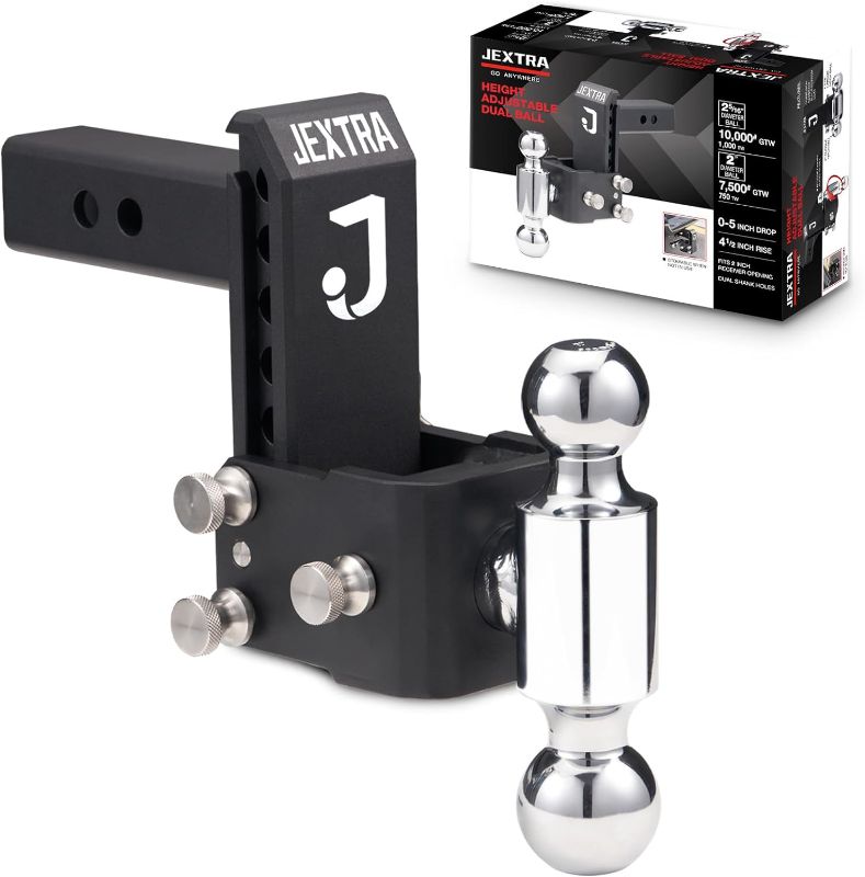 Photo 1 of Adjustable Trailer Hitch Ball Mount, fits 2.5” Truck Tow Hitch Receiver, Chrome Trailer Ball, Dual-Ball(2" x 2-5/16"), 5'' Drop, 4-1/2'' Rise, Max 10,000 lbs, Dual Ball Mount with Hitch Pin
