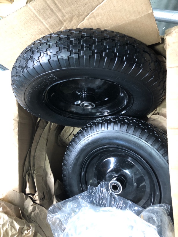 Photo 2 of (2-PACK) 4.80/4.00-8" Flat Free Tire and Wheel - Universal Fit 14.5" Solid Wheelbarrow Tires with 3" Hub and 5/8" Bearings – Extra Adapter kit includes 3/4" Ball Bearings, 1" and 1/2" Nylon Spacers 2 14.5"(Flat Free Tire?