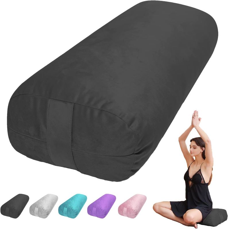 Photo 1 of Yoga Bolster Pillow for Restorative Yoga - Meditation Pillow with Velvet Cover, Filled with Soft Cotton - Yoga Pillow for Yin Yoga, prenatal Yoga, Meditation - Rectangular Yoga Bolster
