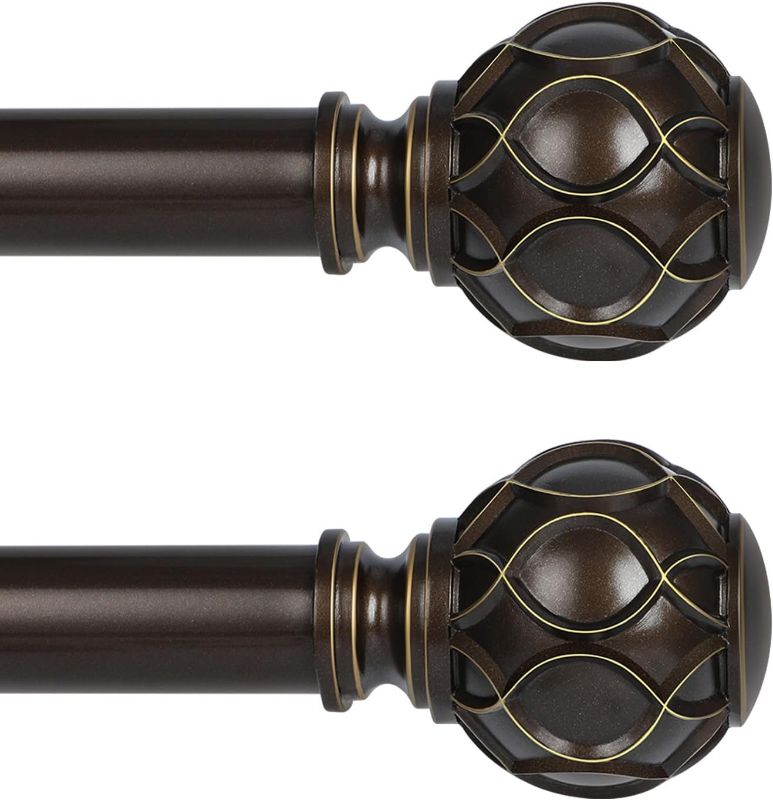 Photo 1 of 2 Pack Bronze Curtain Rods for Windows 28 to 48 Inch(2.3-4Ft),1 Inch Adjustable Curtain Rod,Heavy Duty Curtain Rods,Netted Texture Finials Drapery Rods,Single Window Curtain Rod 18-45",Brown
