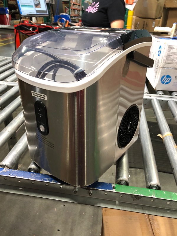 Photo 1 of *****NON FUNCTIONAL//SOLD AS PARTS***** 
Kndko Nugget Ice Maker with Handle,33lbs/Day, Produce a Basket in 1.5 Hour, Self-Cleaning, One-Click Design, Compact Ice Maker Nugget with Chewy Ice for Home Bar Party,Black 33lbs/day/ nugget ice Metallic Stainless