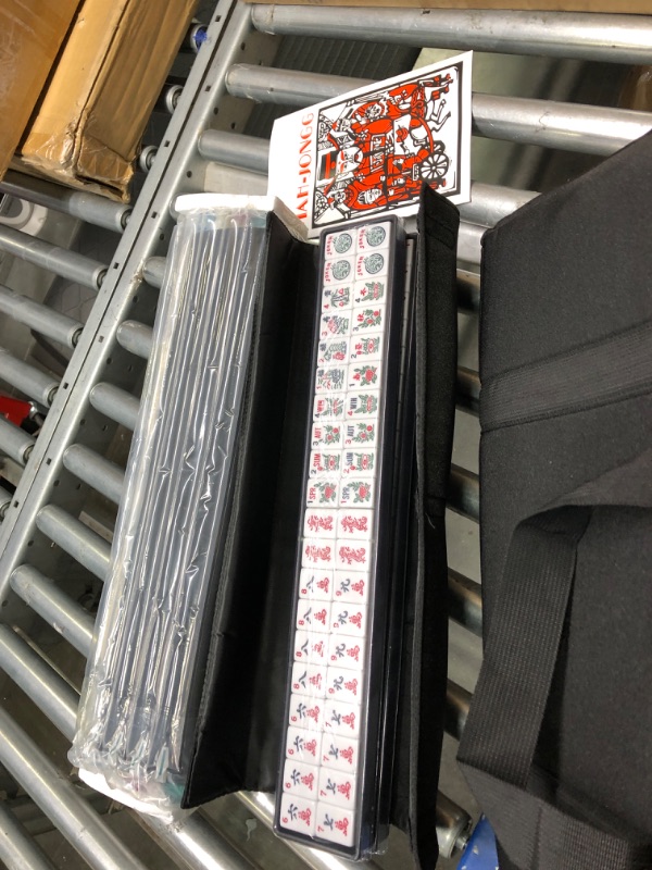 Photo 1 of American Mah Jongg Set Black Quilted Soft Bag - 166 White Engraved Tiles, 4 All-in-One Rack/Pushers
