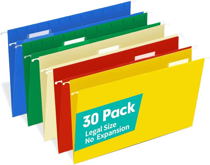 Photo 1 of Hanging File Folders, HERKKA 30 Pack Reinforced Legal Size Hanging Folders, Designed for Bulky Files, Medical Charts, Assorted Colors
