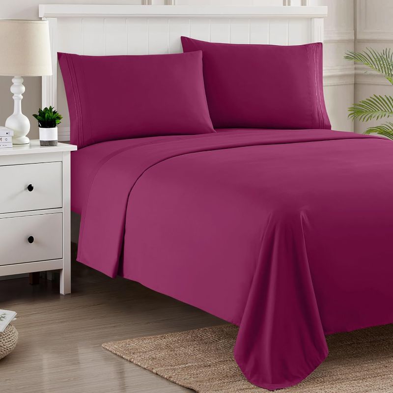 Photo 1 of *SIMILAR COLOR** Full Size Sheet Sets - Breathable Luxury Sheets with Full Elastic & Secure Corner Straps Built In - 1800 Supreme Collection Extra Soft Deep Pocket Bedding Set, Sheet Set, Full, Berry 20 x 26
