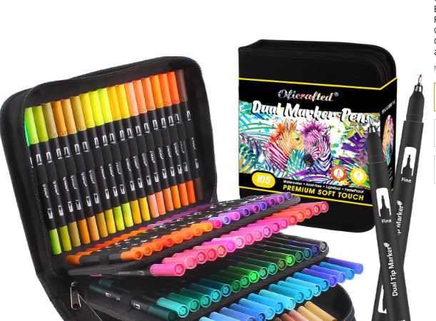 Photo 1 of 105 Colors Dual Tip Brush Pens with Brush Tip and Fine Tip for Kids Artists Adult, 
