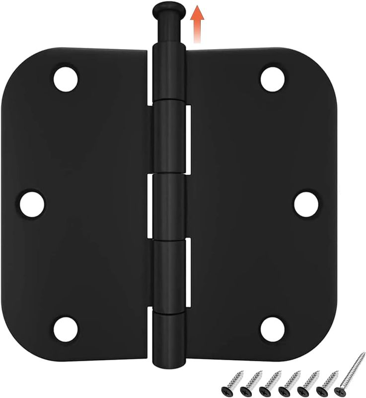 Photo 1 of 30 Pack Rounded Matte Black Door Hinges 3.5 x 3.5 inch with 5/8 Radius, Black 3 1/2 Interior Door Hinges, 3 ½"x 3 ½" Hardware
