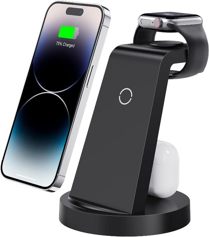 Photo 1 of 3 in 1 Charging Station for iPhone, Wireless Charger for iPhone 15 14 13 12 11 X Pro Max & Apple Watch - Charging Stand Dock for AirPods
