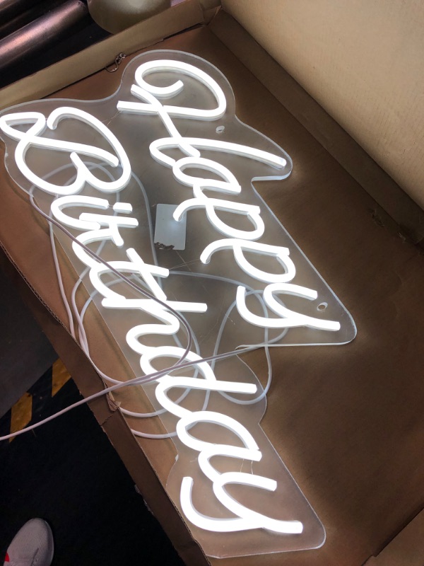 Photo 1 of Happy Birthday Neon Sign 20 Inch Reusable Happy Birthday LED Light Up Sign with Dimmable ON/OFF Switch for Birthday Party Backdrop Decoration and Wall Decor and Birthday Gifts White 20 Inch