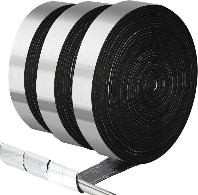 Photo 1 of 1 Roll  Insulation Wrap Tape 2' Wide 50 ft Outdoor Fiberglass Insulation Water Pipe Wrap Aluminum Foil Self Adhesive Foam Pipe Insulation for Winter Freeze Protection Heat Preservation