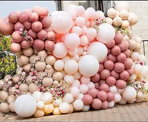 Photo 1 of Dusty Rose Pearl Balloon Garland Double Stuffed Blush Pink Beige Balloons White Sand Nude Boho Balloon Arch Kit Metallic Gold Balloons for Baby Shower Bridal Wedding Birthday Party Decoration Dusty Pink Pearl