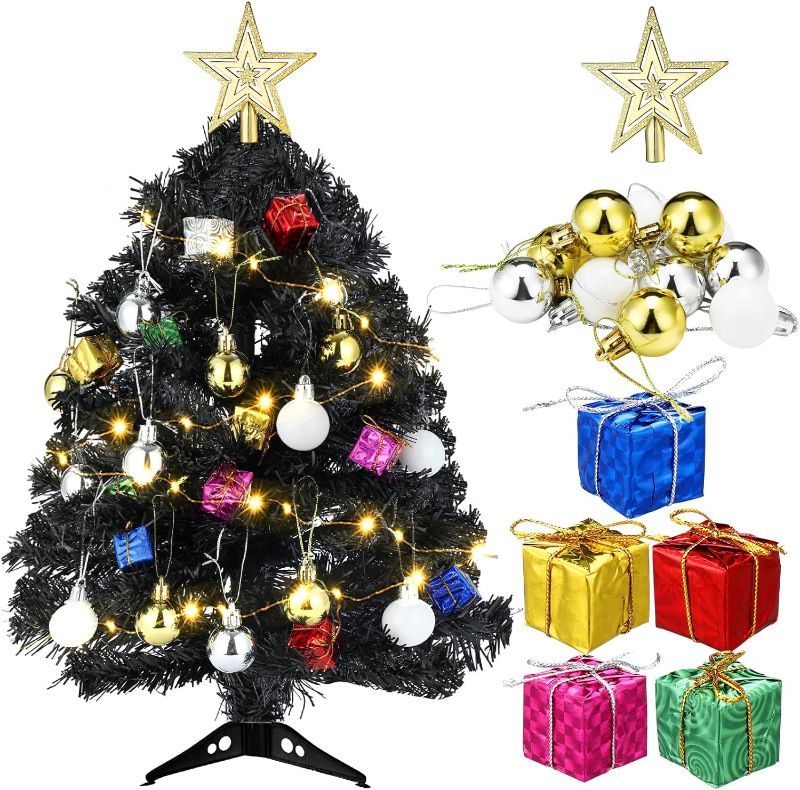 Photo 1 of 20 Inch Tabletop Mini Christmas Tree Set with LED Lights Artificial Small Christmas Tree DIY Christmas Decor Christmas Tree Ornaments Balls, Star Treetop for Home Indoor Table Desk (Blue)