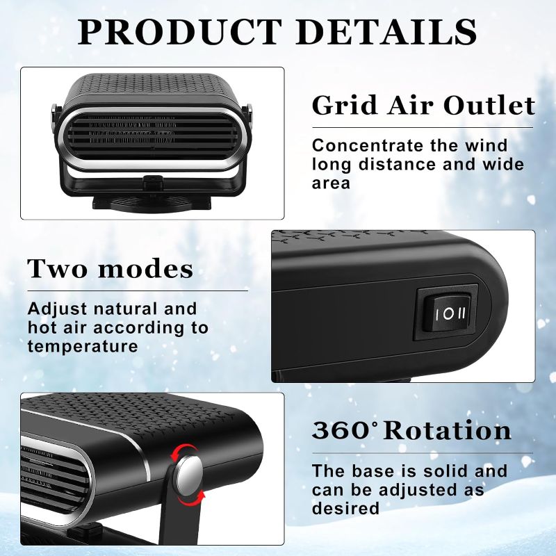 Photo 1 of Xyuee S1 Portable Car Heater 24V 260W, High Power Car Windshield Defroster Defogger, 2 in 1 Auto Heating Fan/Cooling Fan with Air Purification, Plugs Into Cigarette Lighter Fit for Car Bus Truck