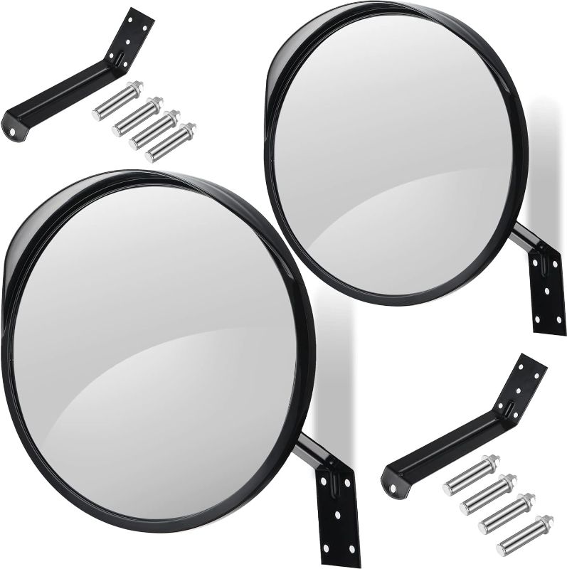 Photo 1 of 2 Pieces Acrylic Convex Mirror 12 Inch Outdoor Security Corner Mirror with Adjustable Fixing Bracket Clear Safety Mirrors for Driveway Parking Garage Warehouse Indoor Blind Spot
