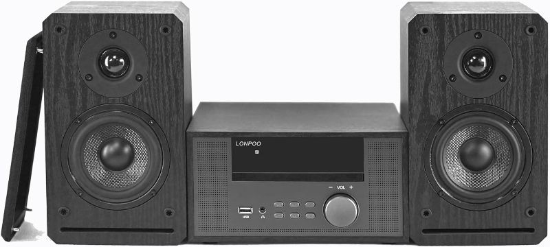 Photo 1 of Home Stereo System,LONPOO Audio Amplifier and Passive Bookshelf Speaker Pair, 100 Watts RMS, Micro Component with CD Player,FM Tuner,Aux-in,USB Playback,Wireless Streaming & Earphone Port
