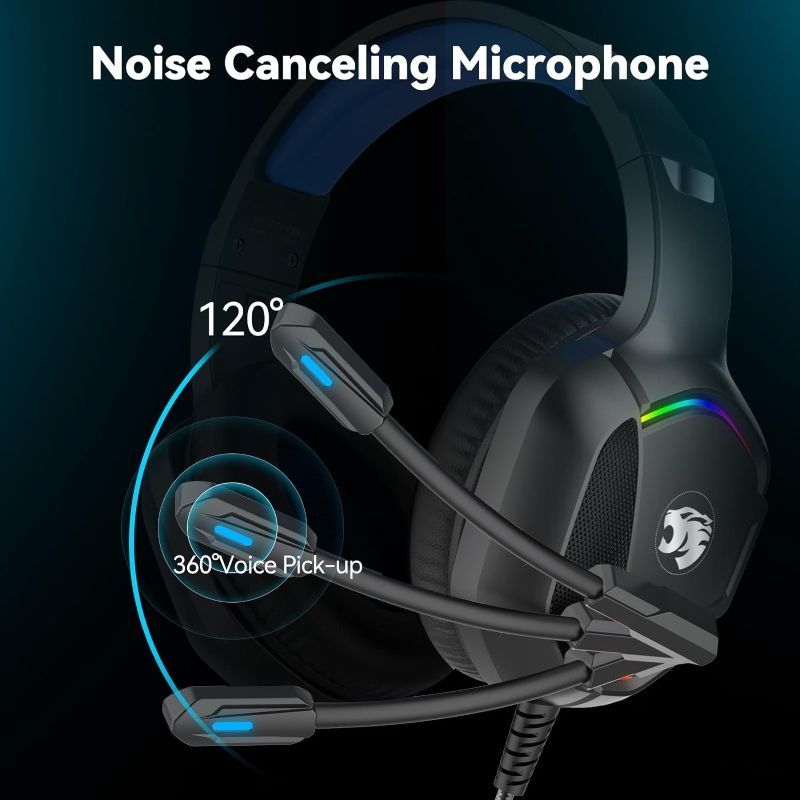 Photo 1 of Gaming Headset with Microphone for Pc, Xbox One Series X/s, Ps4, Ps5, Switch, Stereo Wired Noise Cancelling Over-Ear Headphones with Mic, RGB, for Computer, Laptop, Mac, Nintendo, Gamer (Blue)