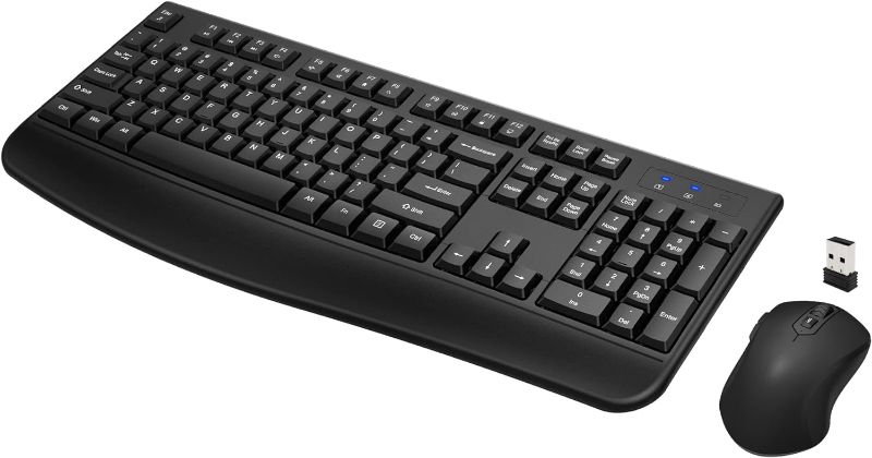 Photo 1 of Wireless Keyboard and Mouse Combo, Full-Sized 2.4GHz Wireless Keyboard with Comfortable Palm Rest and Optical Wireless Mouse for Windows, Mac OS PC/Desktops/Computer/Laptops (Black)
