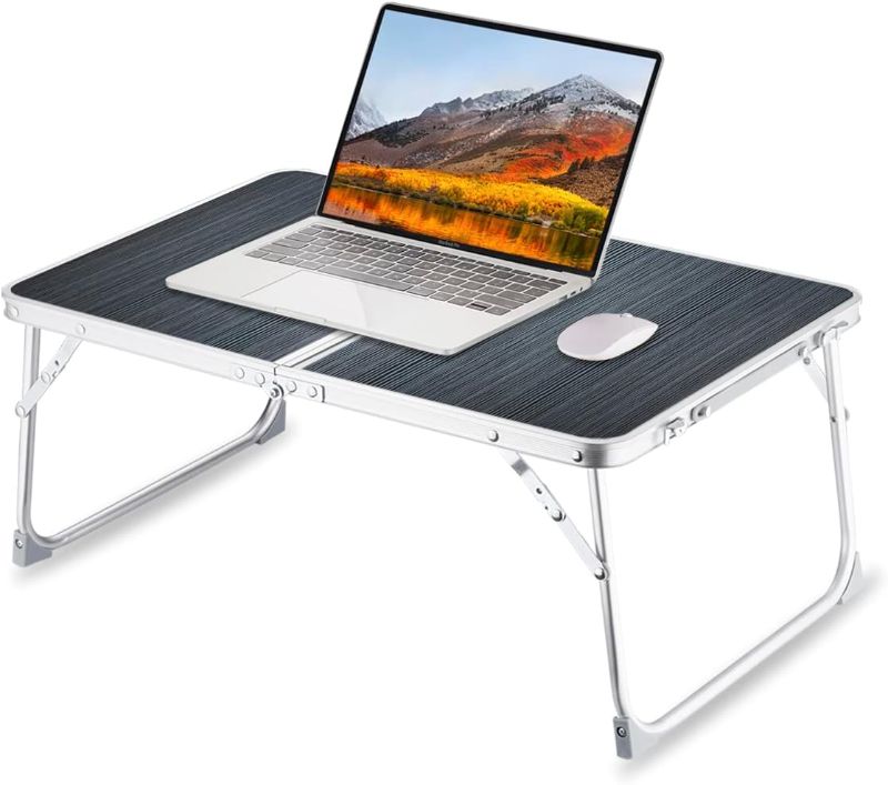 Photo 1 of Foldable Laptop Table, Bed Table for Study and Reading, Lap Desk Table, Breakfast Tray Table, Portable Mini Picnic Table, Folds in Half with Inner Storage Space Gray