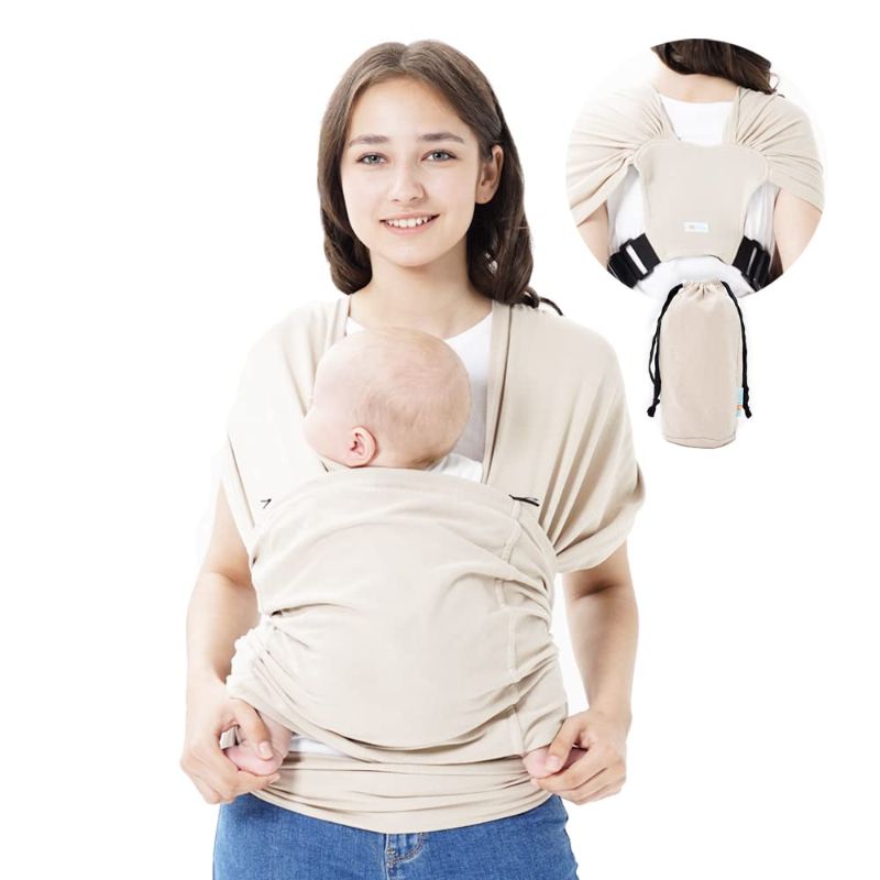 Photo 1 of Baby wrap Carrier,Softness Organic Cotton,Breathable Adjustable Strap Baby Hold Carrier for Newborn Up to 40 lbs (Beige)
