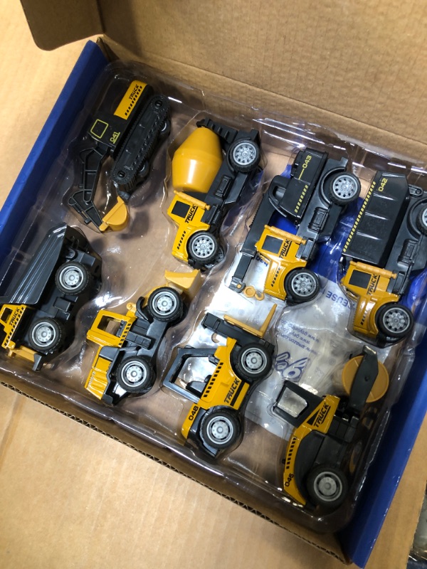 Photo 3 of Alloy Small Construction Cars Vehicles, Geyiie Die Cast Mini Construction Truck Toys, Heavy Duty Bulldozers Excavator Cement Dump Forklift Toys Outdoor Gifts for Kids Toddler Limited Edition
