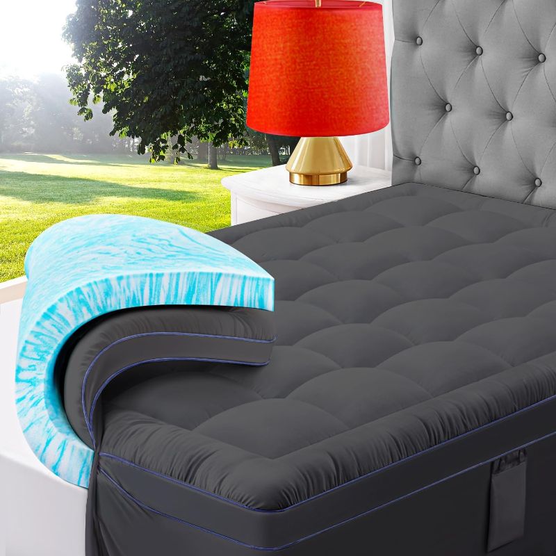 Photo 1 of ***SIMILAR ITEM** ABENE 4 Inch Dual Layer Memory Foam Mattress Topper Queen, 2 Inch Cooling Gel Memory Foam Plus 2 Inch Down Alternative Pillowtop Mattress Pad with Bedside Pocket, Soft Support for Back Pain Relief Queen White 