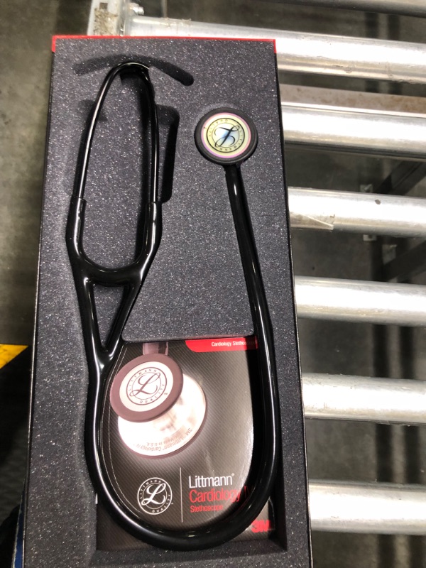 Photo 3 of 3M 6165 Littmann Cardiology IV Rainbow-Finish Chest Piece Diagnostic Stethoscope with 27" Black Tube, Stem and Headset Rainbow Finish Chestpiece, Black Tube