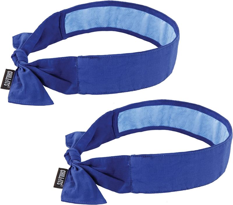 Photo 1 of Ergodyne Chill Its 6700CT Cooling Bandana, Lined with Evaporative PVA Material for Fast Cooling Relief, Tie for Adjustable Fit, Blue, 2-Pack
