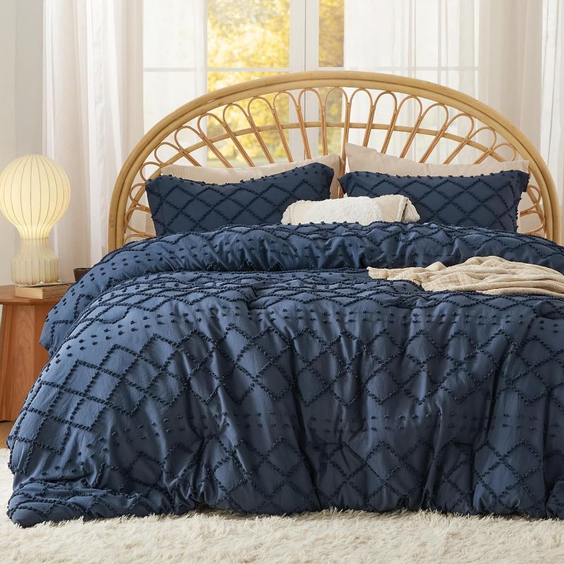 Photo 1 of 
Bedsure King Size Comforter Set - Navy Blue Comforter, Boho Tufted Shabby Chic Bedding Comforter Set, 3 Pieces Farmhouse Bed Set for All Seasons, Fluffy...