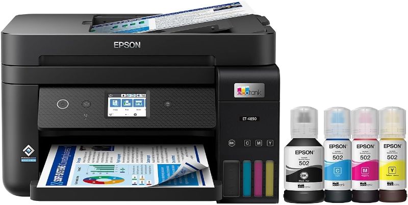 Photo 1 of Epson EcoTank ET-4850 Wireless All-in-One Cartridge-Free Supertank Printer with Scanner, Copier, Fax, ADF and Ethernet – The Perfect Printer Office - Black