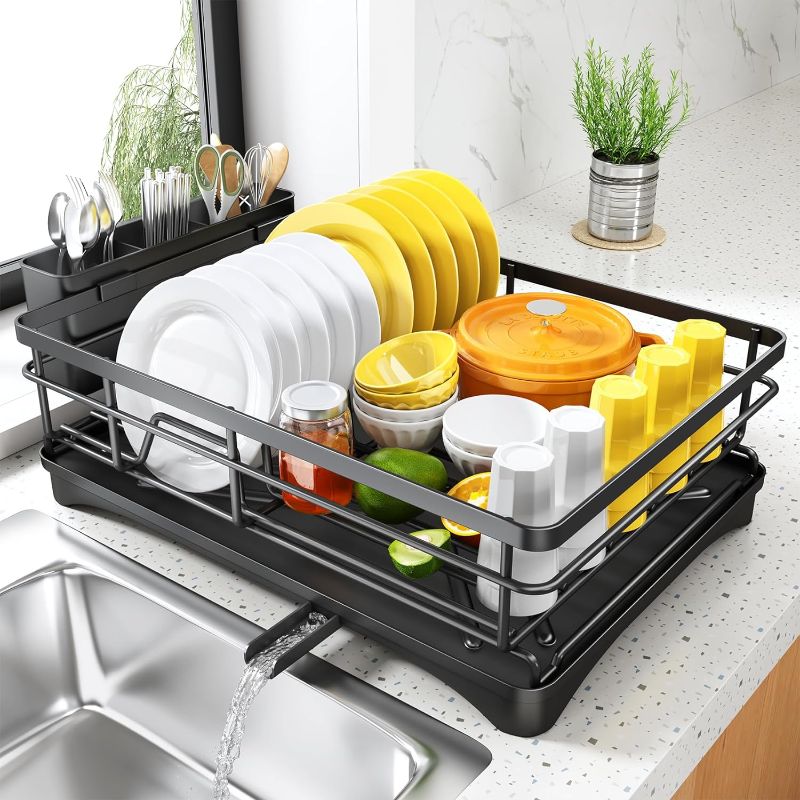Photo 1 of 
Dish Drying Rack for Kitchen Counter - Large Dish Rack with Drainboard, Rustproof Dish Drainer with Utensil Holder for Sink, Black