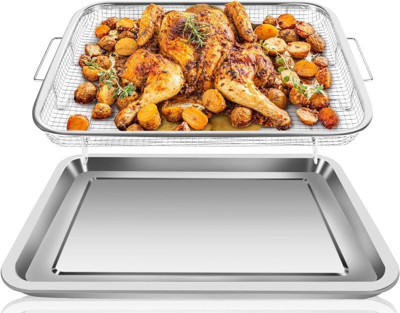 Photo 1 of 15.5“ x 11.6“ Air Fryer Basket for Oven, Large Stainless Steel Air Fryer Pan and Crisper Tray for Baking Fries,Bacon,Chicken