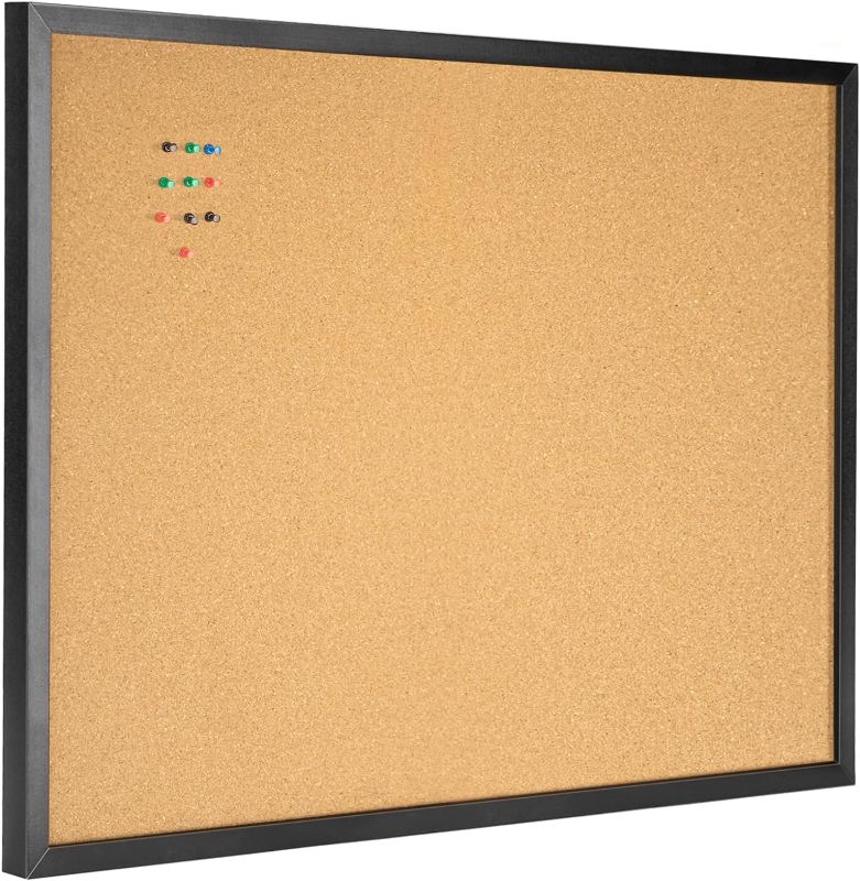 Photo 1 of OWLKELA 24'' x 36'' Cork Board Bulletin Board, Black Framed Corkboard, Black Oak Frame Corkboard, Vision Board and Decorative Hanging Pin Board