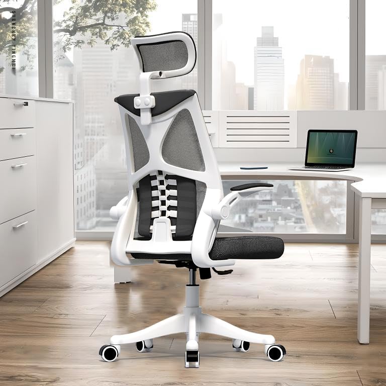 Photo 1 of Ergonomic Office Chair Home Desk Office Chair with Flip-Armrest & Cushion for Lumbar Support, high Back Computer Chair with Thickened Cushion Desk Chairs Ngray
